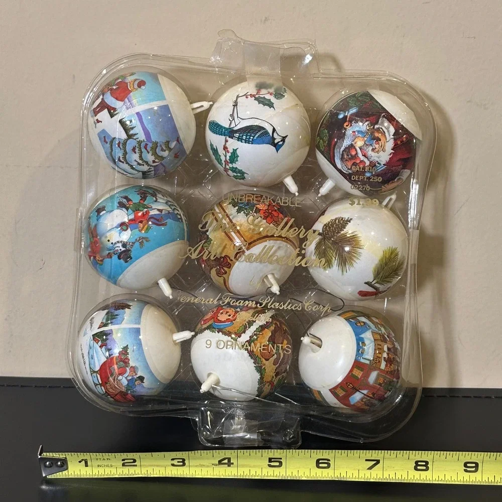 Vintage General Foam Plastics Art Collection Christmas Ornaments Set of 9 White